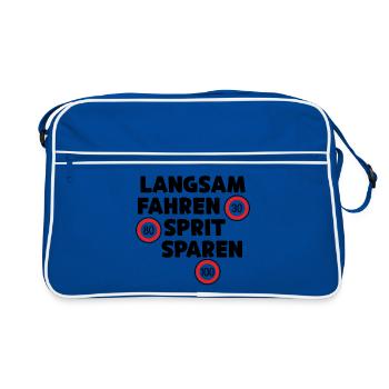 Tankstelle Tanken Statement Antrieb Benzin Motor - Retro Tasche - Blau/Weiß - Vorne
