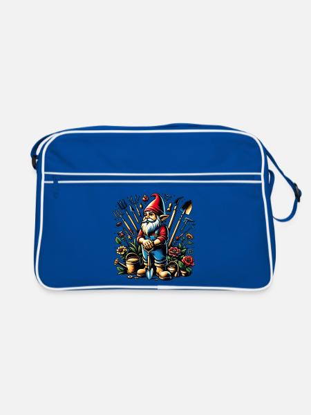 Nain de jardin coloré et vivant entouré d’outils - Sac Retro - bleu/blanc - Devant