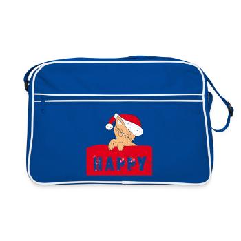 Happy Cat with Christmas-Cap - Retro Bag - blue/white - Front
