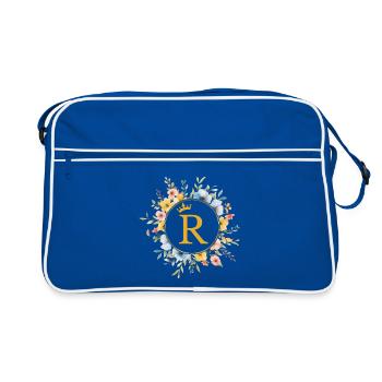 R Monogram, Flower Circle, Personalizable - Retro Bag - blue/white - Front