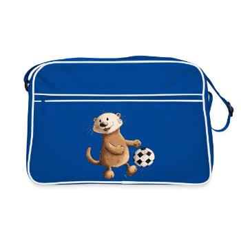 Drollige Otter Spielt Fußball - Retro Tasche - Blau/Weiß - Vorne