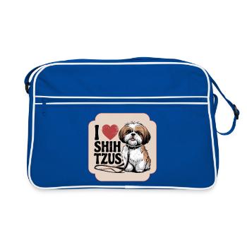I Love Shih Tzus - pour les amoureux des chiens, les amoureux des animaux - Sac Retro - bleu/blanc - Devant