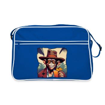 Affe mit Cocktail! - Retro Tasche - Blau/Weiß - Vorne