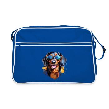 Dachshund with sunglasses - Retro Bag - blue/white - Front