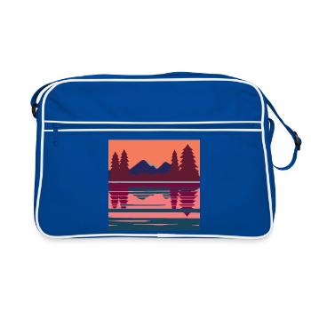 Geometrische Abendlandschaft am See - Retro Tasche - Blau/Weiß - Vorne
