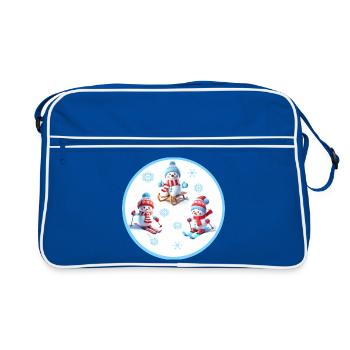 Winter pleasures, snowmen, skiing fun - Retro Bag - blue/white - Front