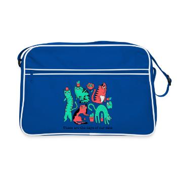 Katzenchaos in Pop-Art-Style - Retro Tasche - Blau/Weiß - Vorne