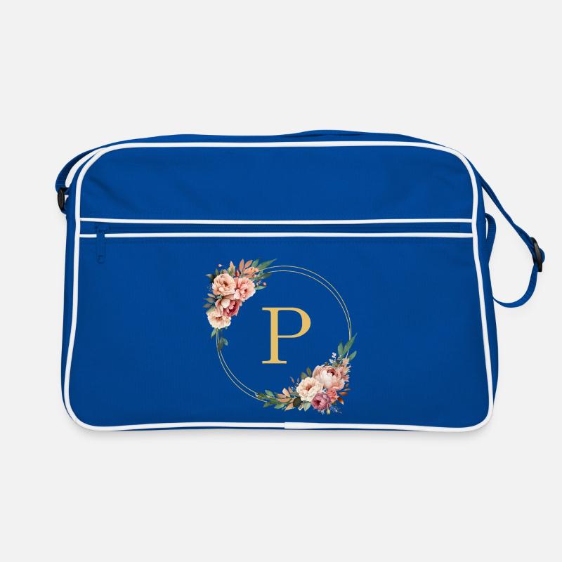 P Monogramm, Blumen-Kranz, personalisierbar Retro Tasche