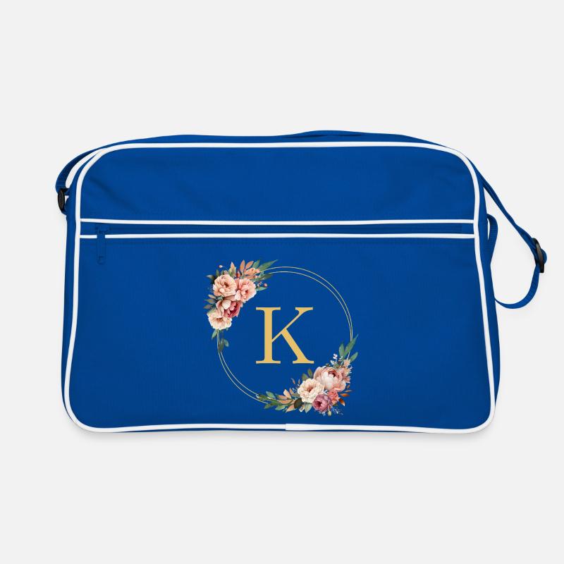 K Monogram, Flower Wreath, Personalizable Retro Bag