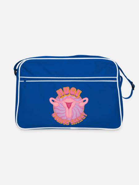 Huge Uterus Energy – Power & Empowerment - Retro Tasche - Blau/Weiß