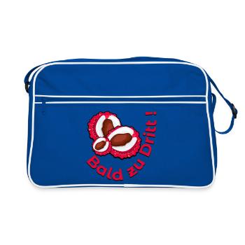 SCHWANGERSCHAFT VERKÜNDEN - LYCHEE - ZU DRITT - Retro Tasche - Blau/Weiß - Vorne
