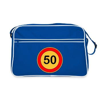 50e anniversaire , 50 ans , Panneau routier jaune - Sac Retro - bleu/blanc - Devant