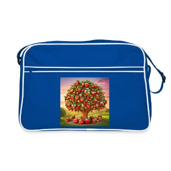 Erdbeere, Obst, ich liebe Erdbeeren - Retro Tasche - Blau/Weiß - Vorne