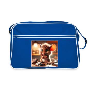 Kleines Schokoladen Mäuschen - Retro Tasche - Blau/Weiß - Vorne