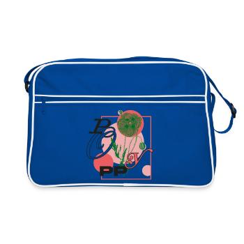 Botanische Mohn-Poesie - Retro Tasche - Blau/Weiß - Vorne