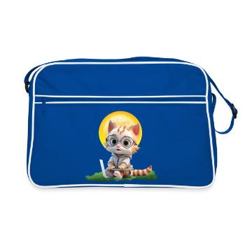 Smart Cat Sun Coder: Kätzchen Laptop Kunstdruck - Retro Tasche - Blau/Weiß - Vorne