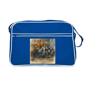 Barbecue Motif with Embers and Flame - Watercolor - Retro Bag - blue/white - Front