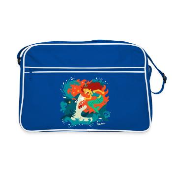 Mermaid versus Shark - Retro Bag - blue/white - Front