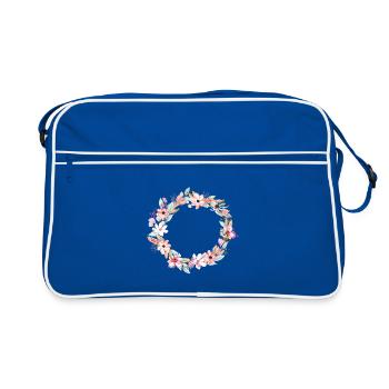 Colorful flower wreath in round frame - Retro Bag - blue/white - Front