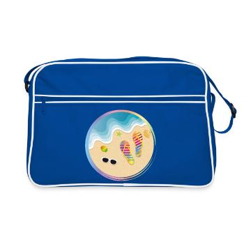 Tongs arc-en-ciel sur la plage de sable - Sac Retro - bleu/blanc - Devant