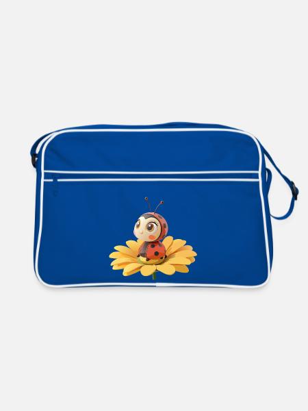 Coccinelle mignonne sur une fleur - Sac Retro - bleu/blanc - Devant