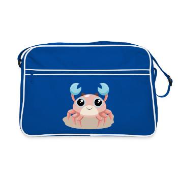 Glückliches Krebsbaby am Strand (v02) - Retro Tasche - Blau/Weiß - Vorne