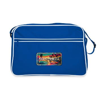 Puerto Princesa – Tropical Retro Schild - Retro Tasche - Blau/Weiß - Vorne