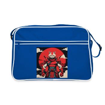 Samurai-Katzenkrieger - Retro Tasche - Blau/Weiß - Vorne
