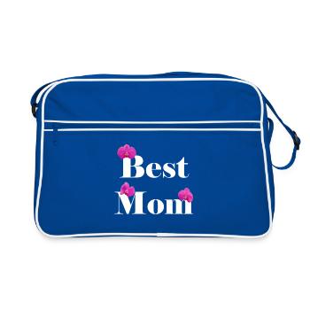 Best Mom, blanc avec orchidées fuchsia - Sac Retro - bleu/blanc - Devant