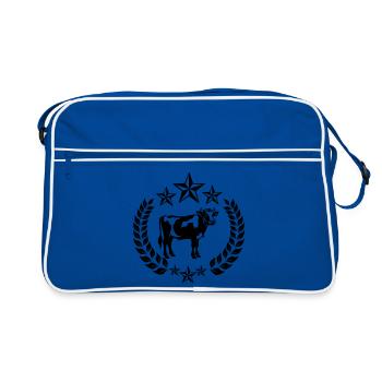 Cow in Laurel Wreath with Stars - Retro Bag - blue/white - Front