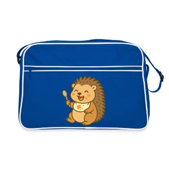 Bébé hérisson nourrissant la bouillie - Sac Retro - bleu/blanc - Devant