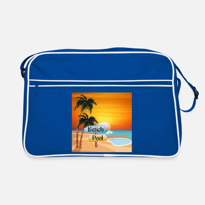 Plage tropicale avec piscine et coucher de soleil Sac Retro