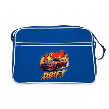 Speedster Drift Auto Illustration - Retro Tasche - Blau/Weiß - Vorne