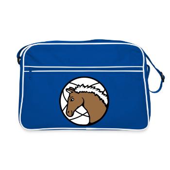 Pferd Süß Pony Fohlen Pferdemädchen Niedlich Comic - Retro Tasche - Blau/Weiß - Vorne