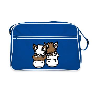 2 Pferde Mann Frau Liebespaar Freunde Liebe Team - Retro Tasche - Blau/Weiß - Vorne