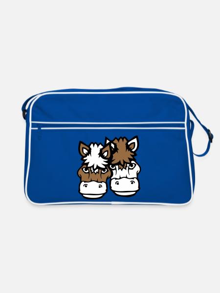 2 Pferde Mann Frau Liebespaar Freunde Liebe Team - Retro Tasche - Blau/Weiß - Vorne