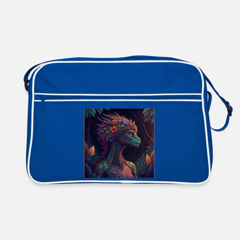 Mythischer Dschungeldrache Illustration - Retro Tasche - Blau/Weiß