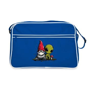 Garden gnome and alien - Retro Bag - blue/white - Front
