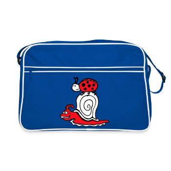 Schnecke 2 Freunde Marienkäfer schnell Team süß - Retro Tasche - Blau/Weiß - Vorne