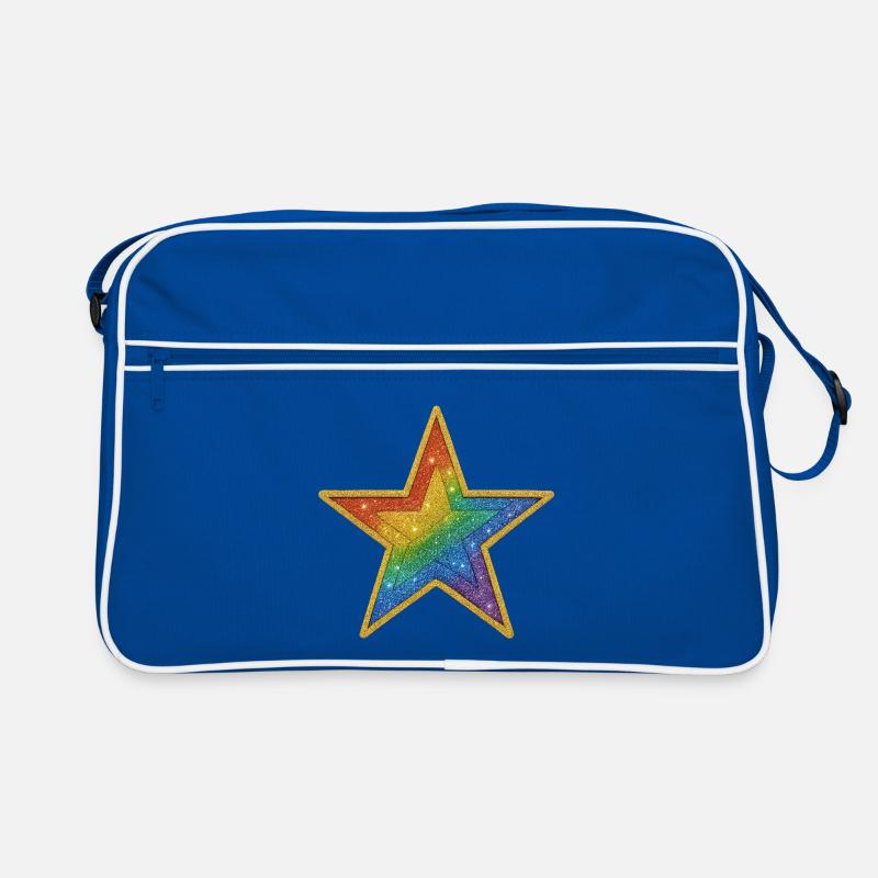 Regenbogen-Glitzer-Stern-Patch-Design Retro Tasche