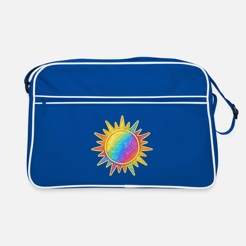 Lebendiges Regenbogen-Sunburst-Design - Retro Tasche - Blau/Weiß