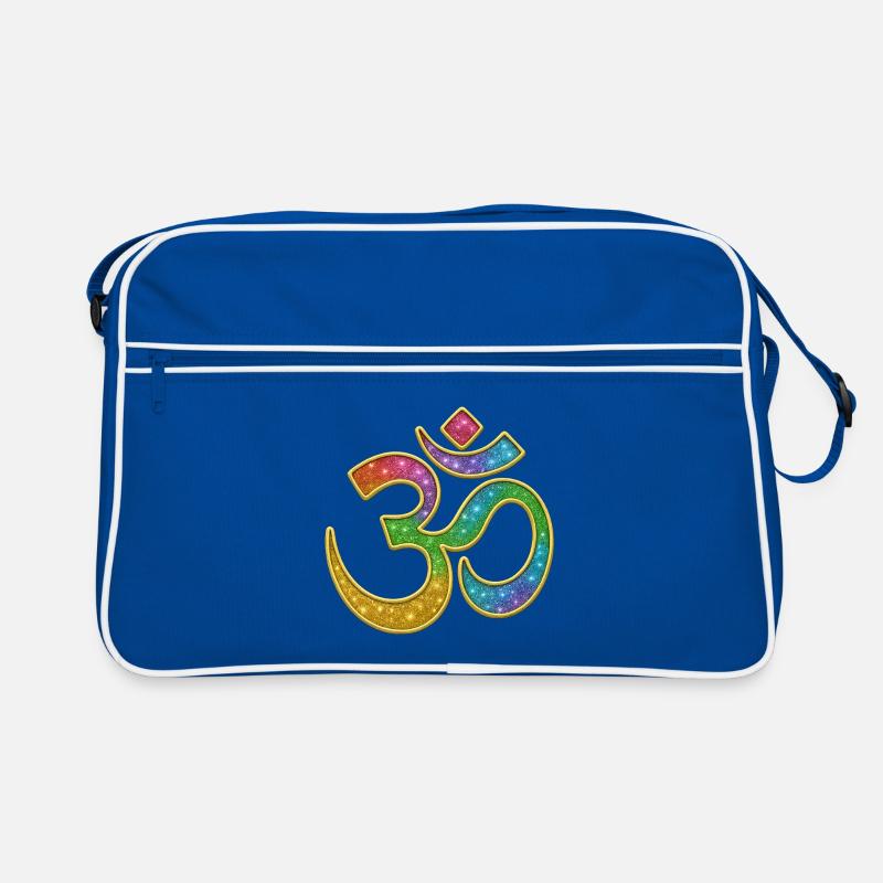 Regenbogen Om Symbol im Glitter-Design - Retro Tasche - Blau/Weiß