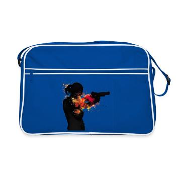 Femme abstraite avec pistolet en couleur explosion, sport - Sac Retro - bleu/blanc - Devant