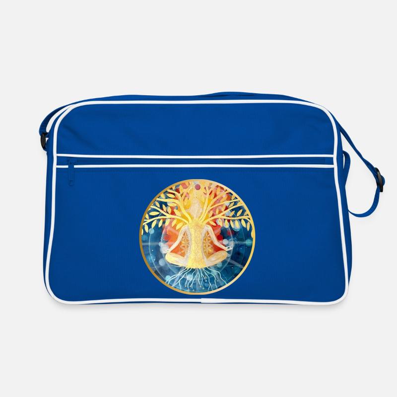 Lebendige Baum-Meditation Illustration - Retro Tasche - Blau/Weiß