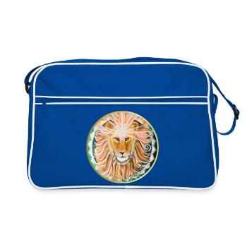 Lion Head with Sun Mandala and Third Eye - Retro Bag - blue/white - Front