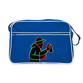 Neon Graffiti Sprayer Silhouette - Retro Tasche - Blau/Weiß - Vorne