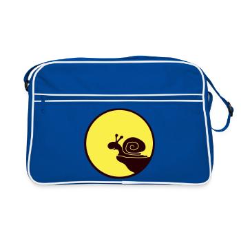 Schnecke Klippe Nacht Mond Rund Berg Lustig süß - Retro Tasche - Blau/Weiß - Vorne