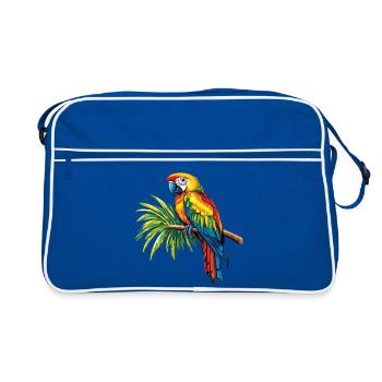 Bunter Papagei auf Zweig - Retro Tasche - Blau/Weiß - Vorne
