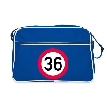 36th birthday Attention! Traffic sign 36 Km/h - Retro Bag - blue/white - Front