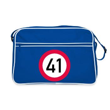 41st birthday Attention! Traffic sign 41 Km/h - Retro Bag - blue/white - Front